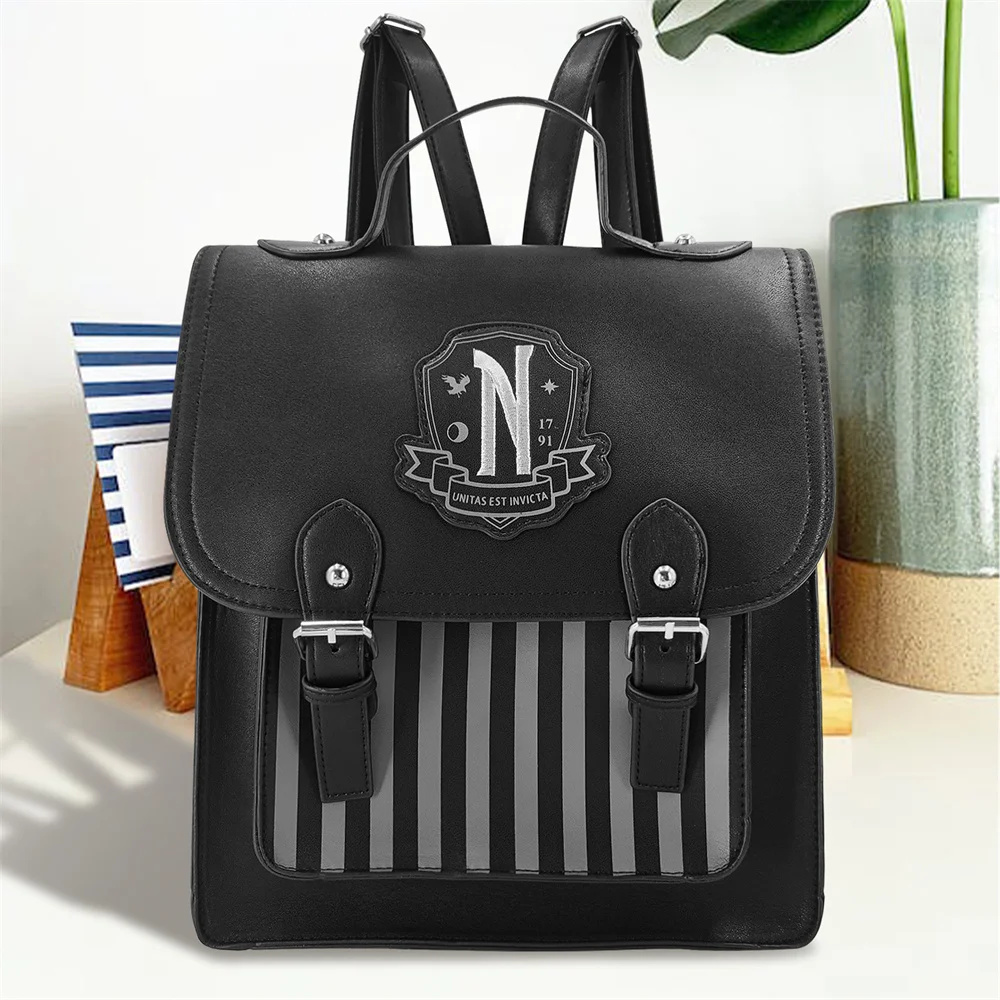 Leather Backpack Vintage - Movie Wednesday Black PU Leather Backpack
