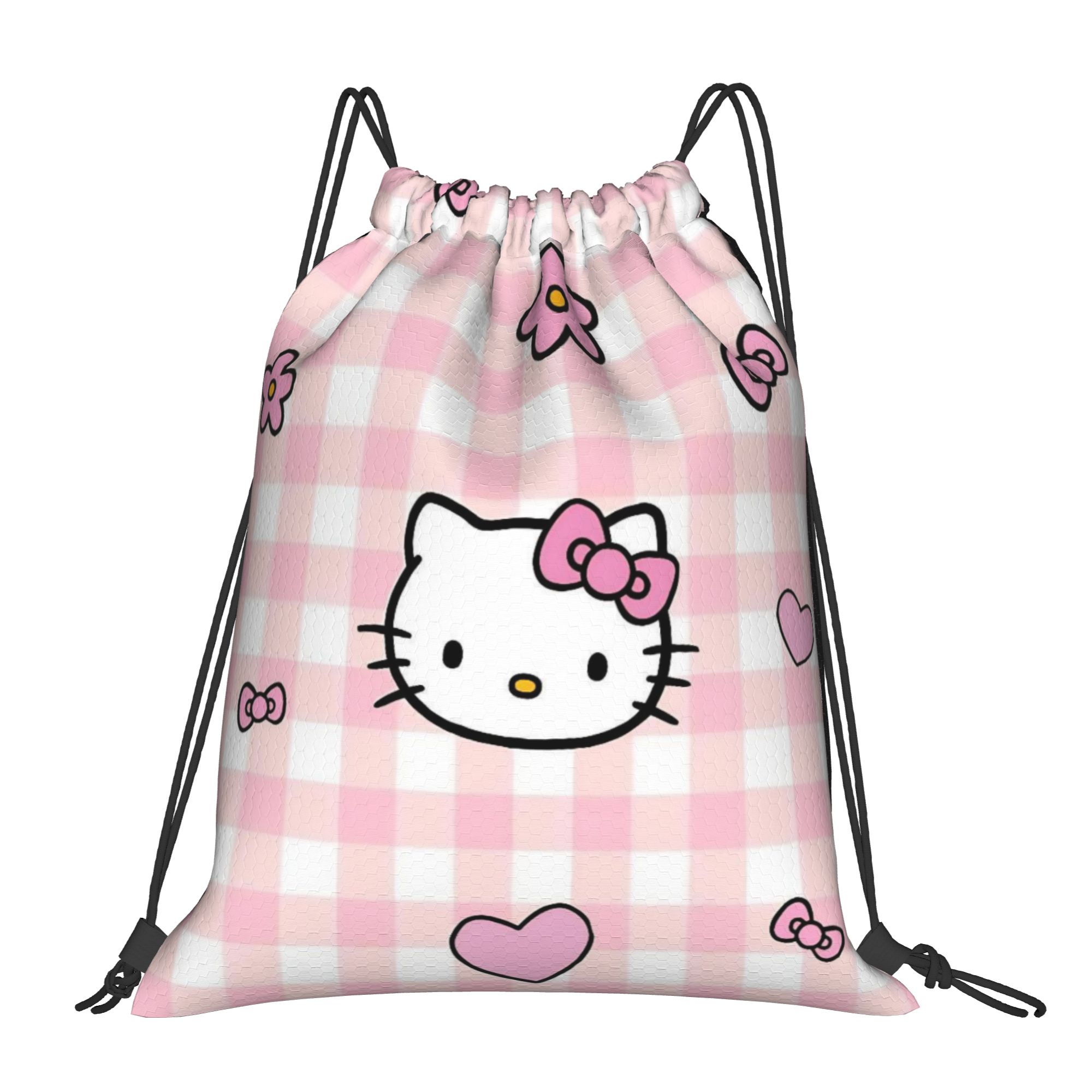 Drawstring Gym Bag - Pink Checkered Drawstring Backpack Gym Sports
