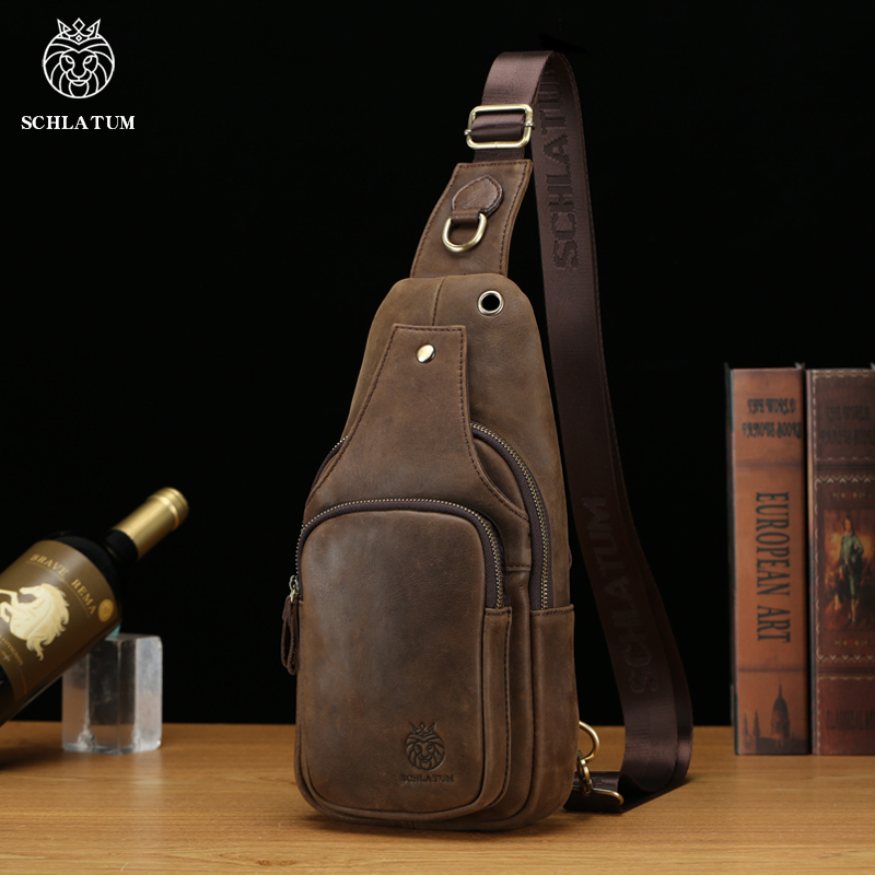 Leather Backpack Vintage - SCHLATUM 100%Genuine Leather Chest Bag Casual