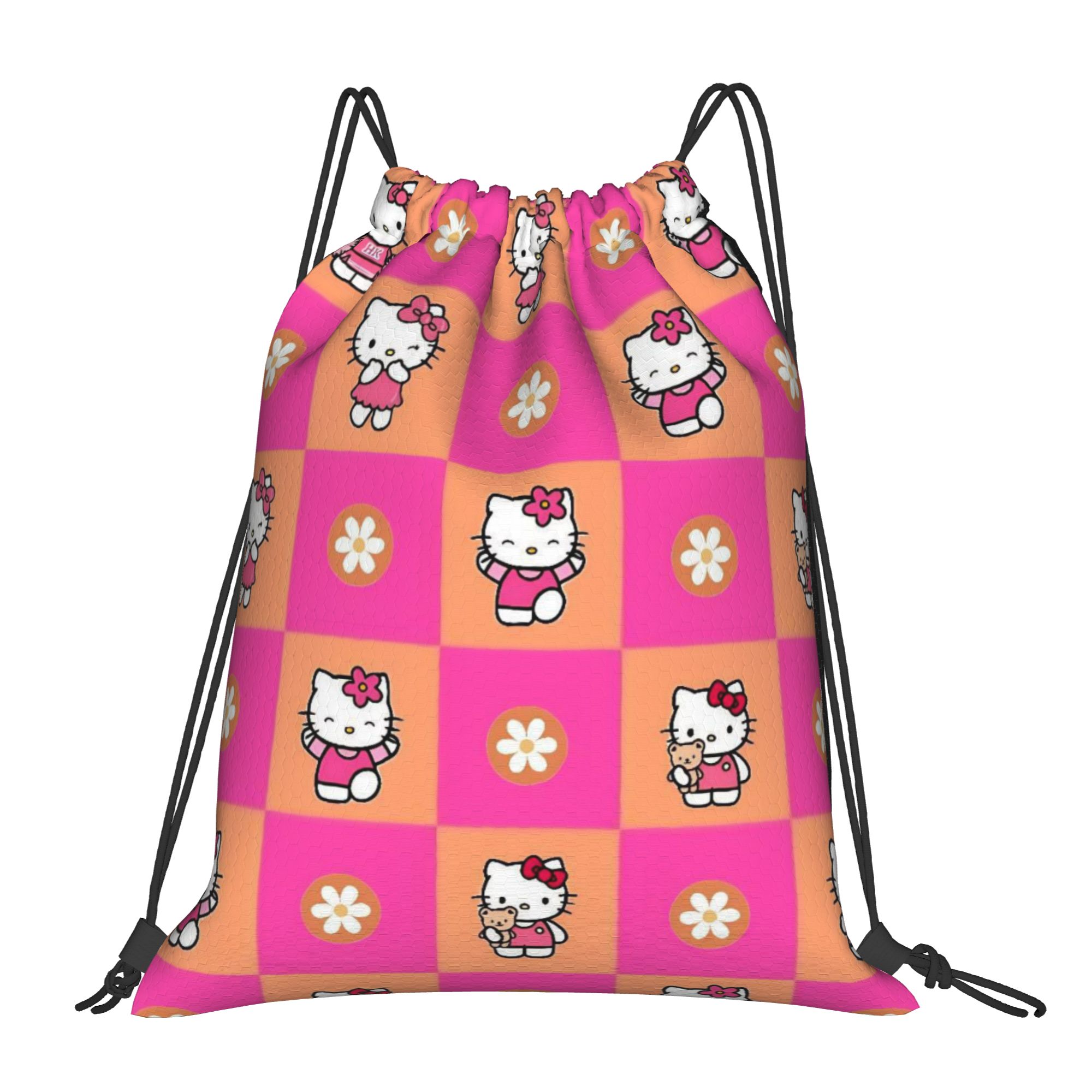 Drawstring Gym Bag - Pink Checkered Bag Drawstring Backpack Sports
