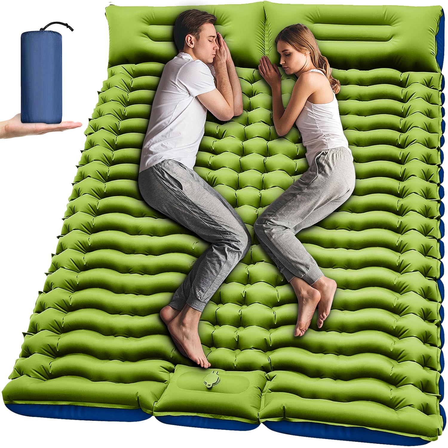 Hiking Backpack Waterproof - Double Inflatable Camping Air Mattress Built-in
