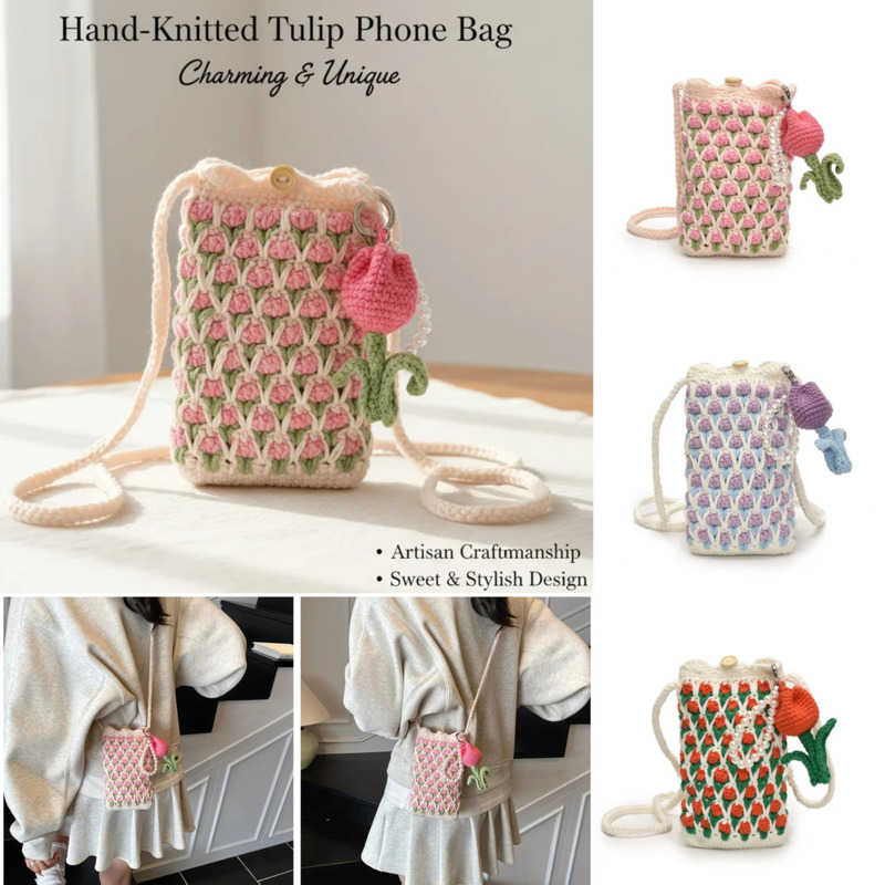 Mini Backpack Purse - Handmade Backpacks Crochet Tulip Crossbody Bag