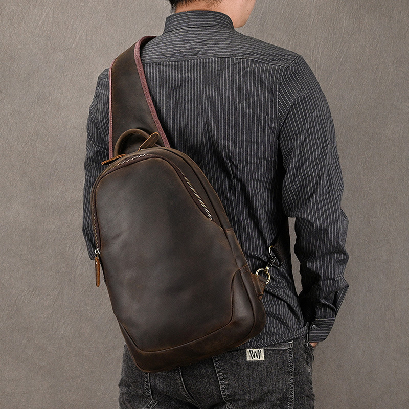 Leather Backpack Vintage - Large Size Causal Chest Bag Genuine