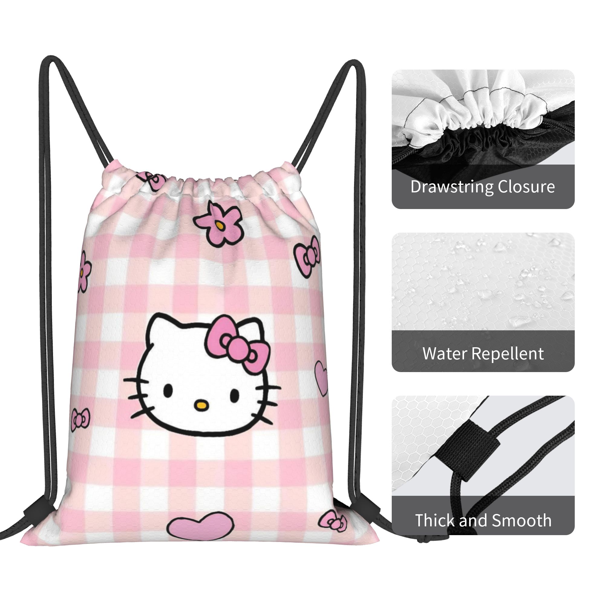 Pink Checkered Drawstring Back - Drawstring Gym Bag review and price