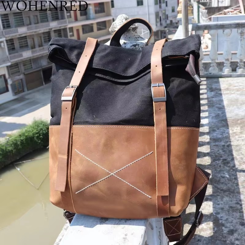 Fashion Men Backpack Waxed Can - Leather Backpack Vintage review and price